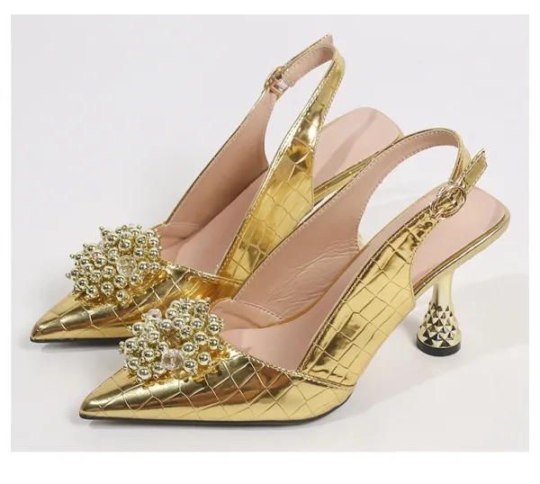 Design Crystal-Embellished White Slingback Pointed-Toe Heel - 13
