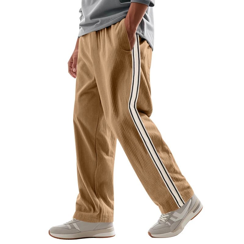 Design Corduroy Track Pants Black with White Stripes Sweatpants - 32
