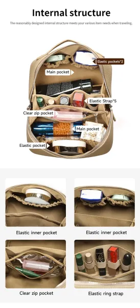 Design Leather Texture Cosmetic Case Beige Bag Clutches - 6