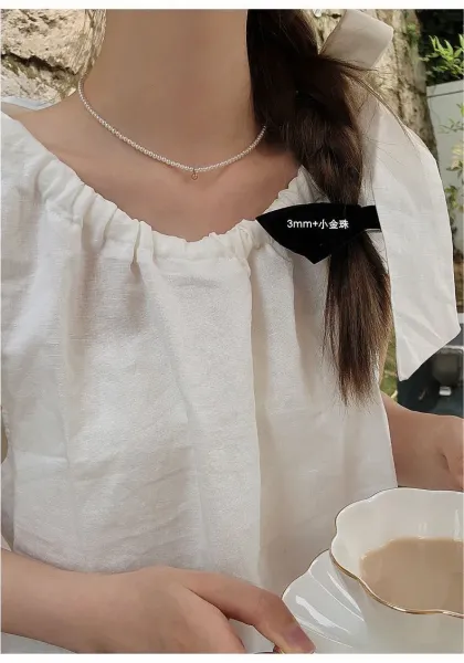 Design Double Strand Pearl Necklace White Jewelry - 17