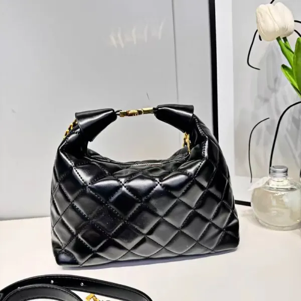 Design Quilted Chain Handle Hobo Bag White - 6