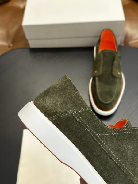 Design Santoni Loafer Slip-On Olive Green Suede with Orange Sole Casual Shoes Loafers - 16