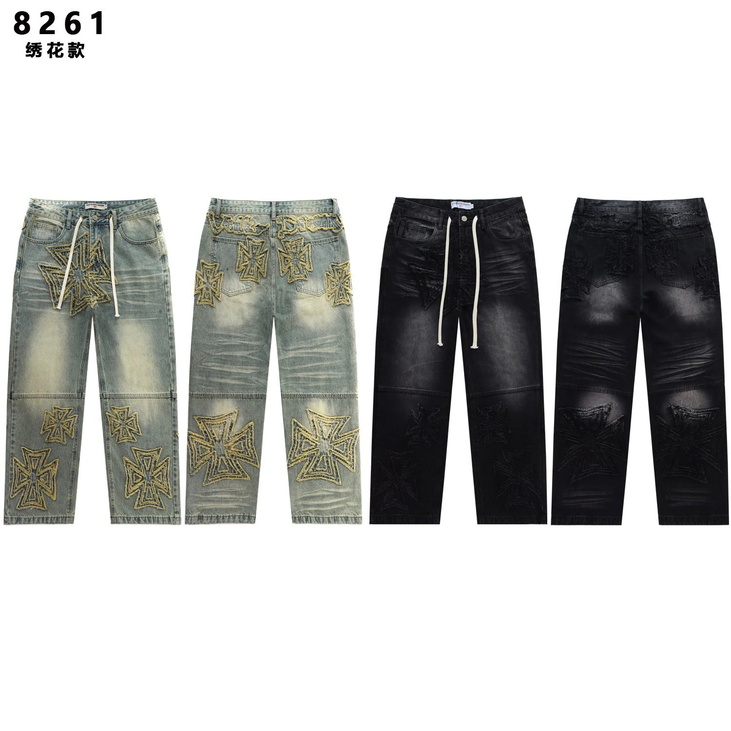 Denim Jeans Washed Black Embellished Distressed Style