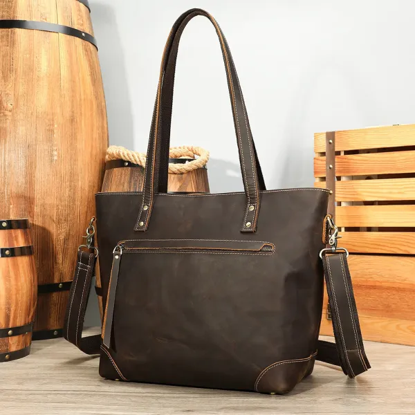 Design Vintage Leather Tote Bag Brown - 1