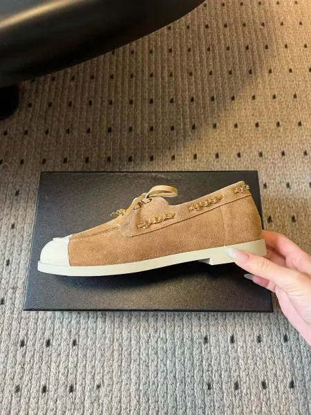 Chanel Boat Shoes Light Blue Suede Two-Tone with Chain Detail - 9