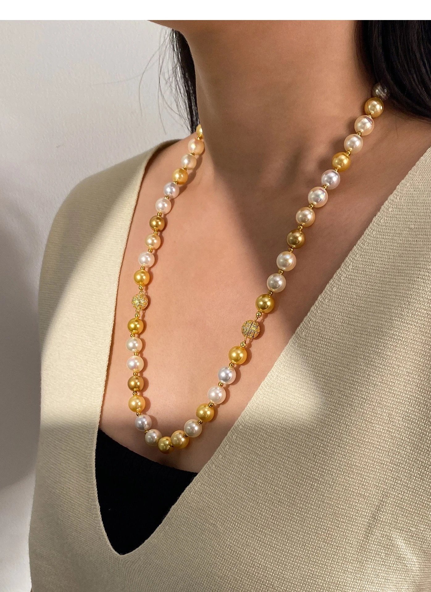 Design Pearl and Gold Bead Necklace and Bracelet Set Jewelry - 17
