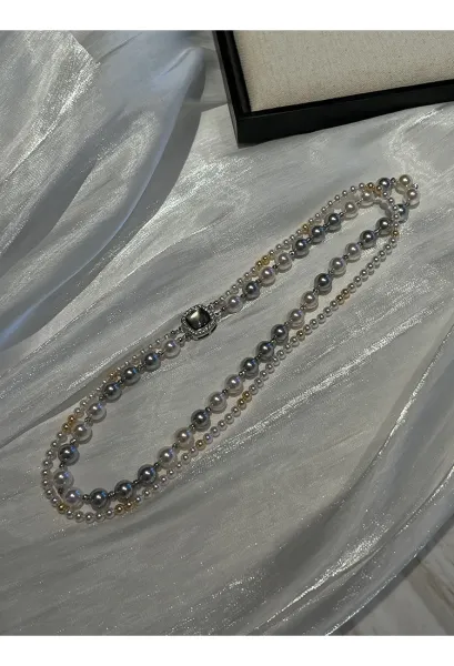 Design Multi-Strand Pearl Bracelet with Iridescent Center Stone Jewelry - 21
