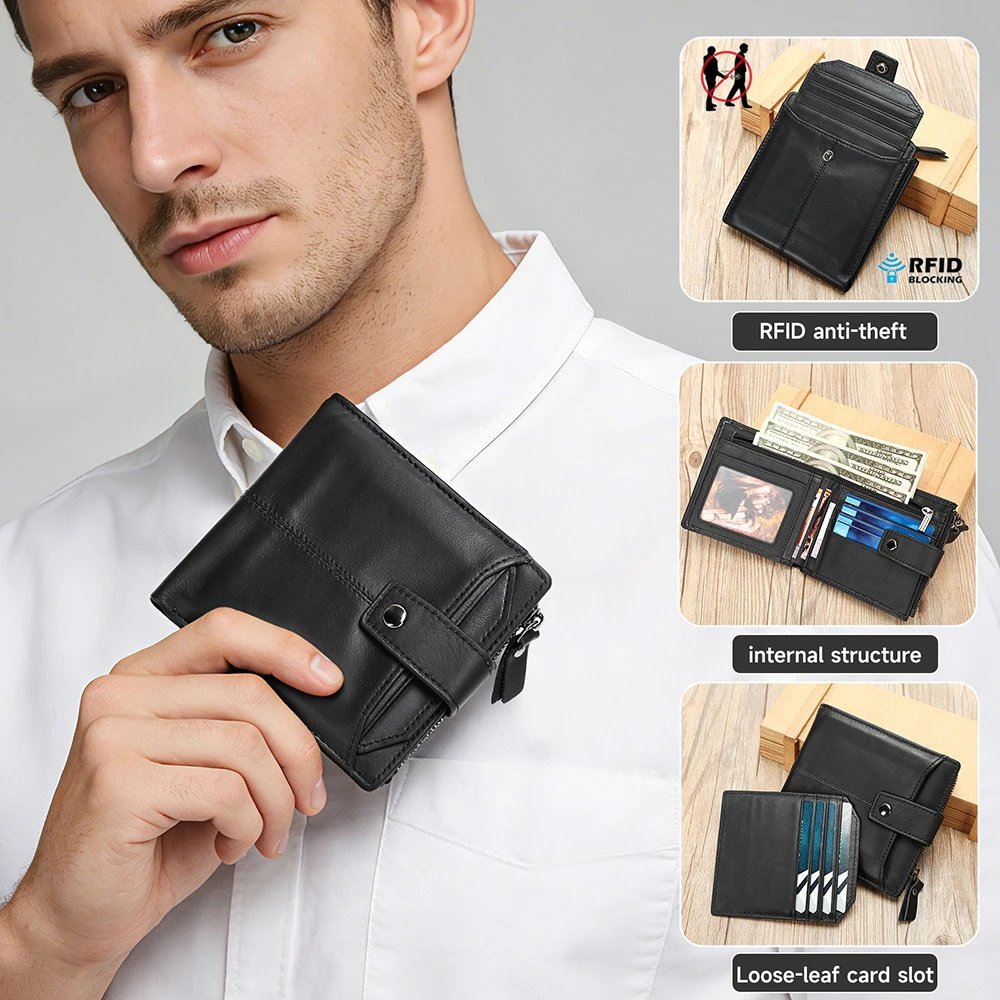 Leather Bifold Black Snap Closure Wallet