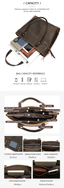 Design Vintage Leather Tote Bag Brown - 6