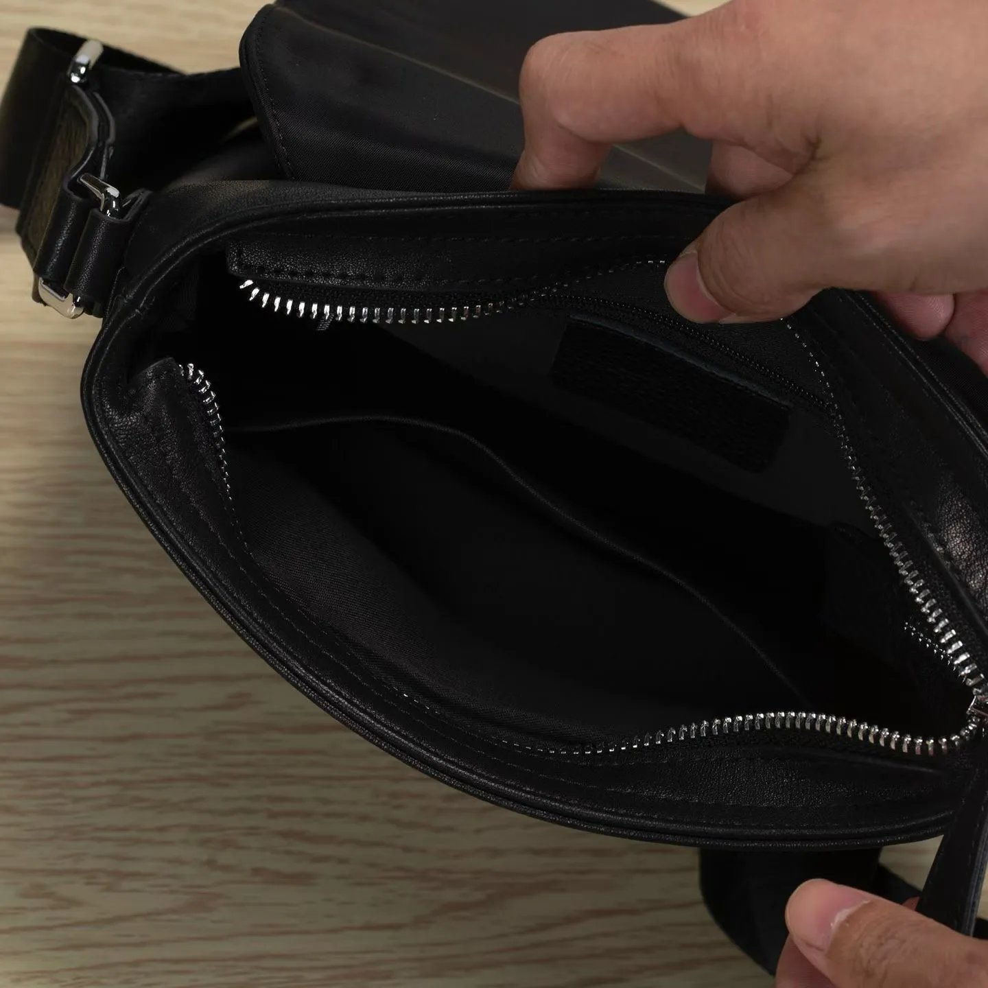 Black Leather Messenger Bag Black Classic Crossbody
