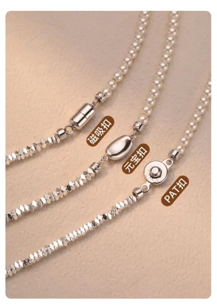 Design Pearl Chain Necklace with Magnetic, Yuanbao, and PAT Clasps Silver Jewelry - 11