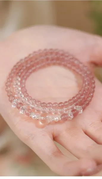 Design Pink Strawberry Quartz Beaded Bracelet Set Jewelry - 13