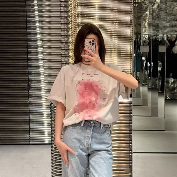 aeae Ale:de:ang Pink Abstract Face Print Oversized T-Shirt T-Shirts - 3