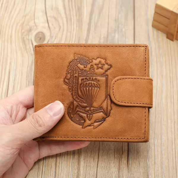 Design Embossed Parachute Dragon Shield Wallet Tan Short Wallet - 1