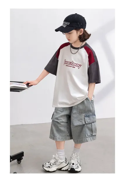 Design Raglan Sleeve Graphic T-Shirt White / Red / Gray - 17