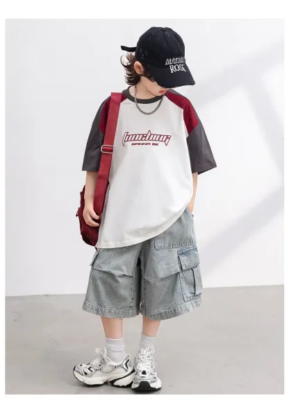 Design Raglan Sleeve Graphic T-Shirt White / Red / Gray - 20