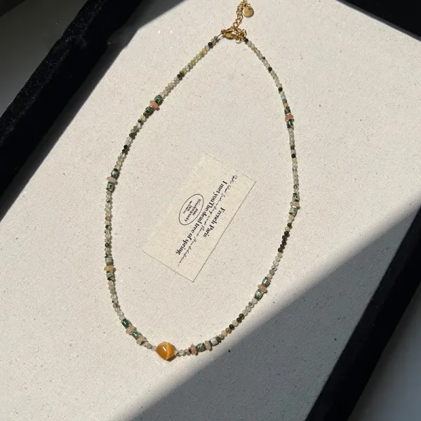 Design Beaded Gemstone Necklace with Amber Center Stone Jewelry - 11
