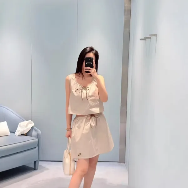 Design Drawstring Waist Skirt Beige Skirt - 5