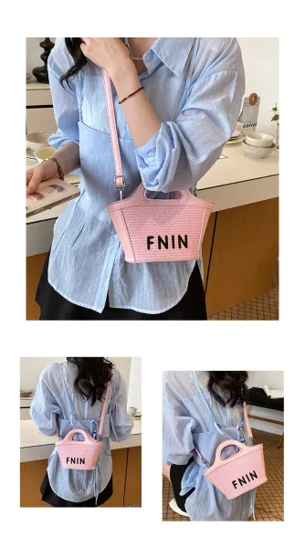 Design FNIN Woven Top-Handle Mini Bag Black Handbags - 7