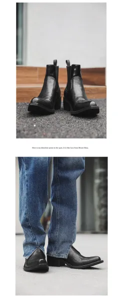 Design Chelsea Boots Black Leather Chunky Heel Boots - 7