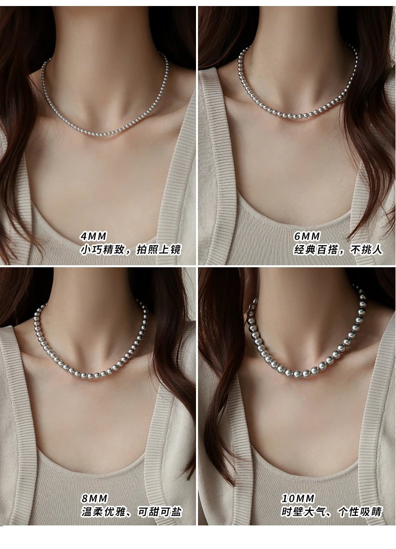 Design Pearl Bead Necklace Silver Gray Jewelry - 28