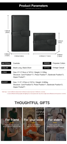 Design Classic Snap Closure Black Leather Short Wallet - 4