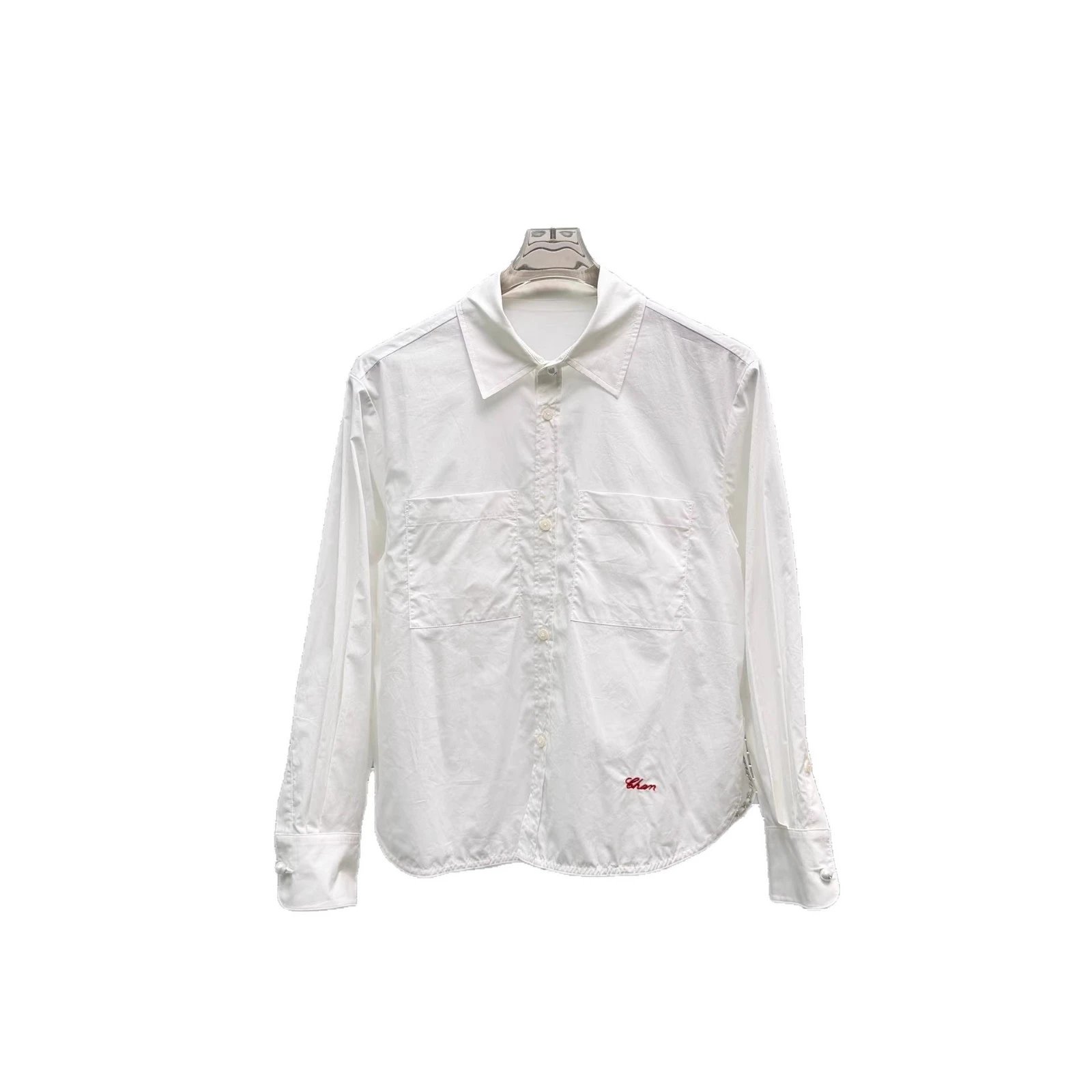 Cotton Oversized White Button-Up Shirt with Embroidery