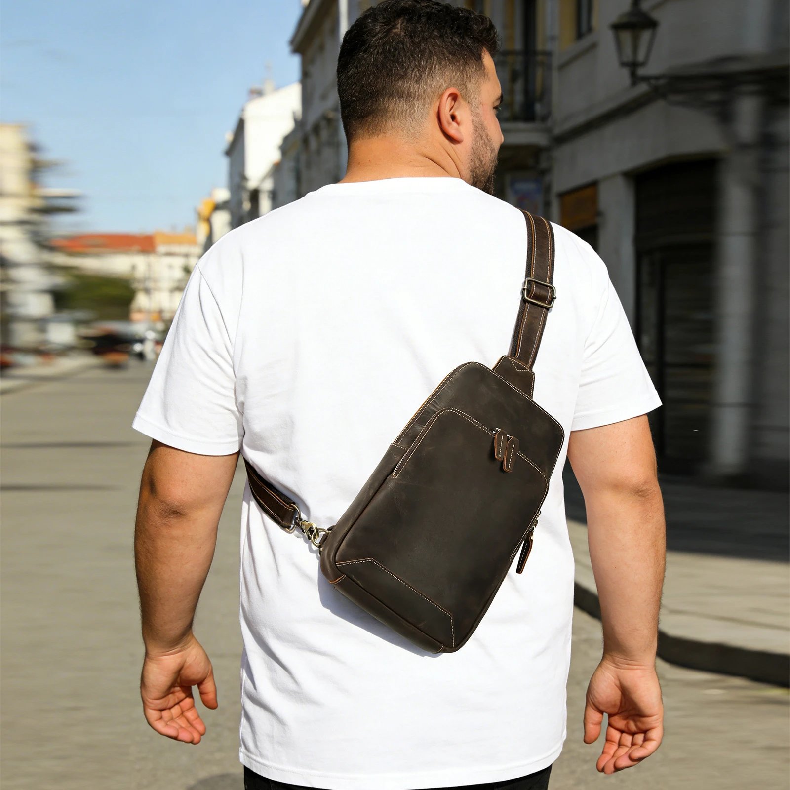 Vintage Leather Sling Bag Brown Distressed Casual