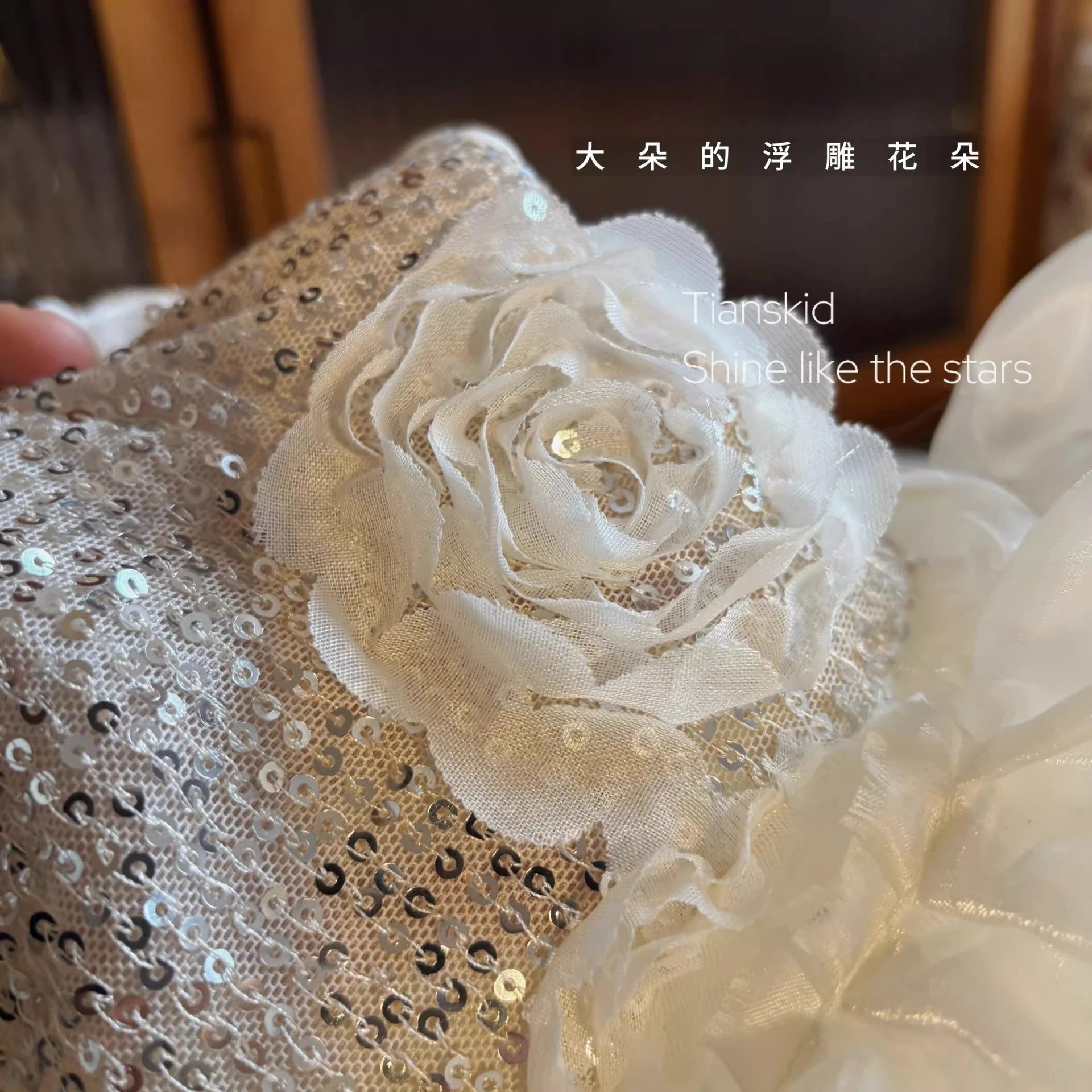 Design Embellished Sequin Bow Tiered Dress in Ivory - 6