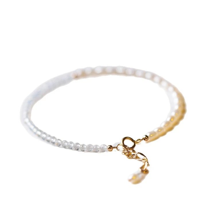 Pearl And Crystal Beaded Bracelet Light Blue Delicate Jewelry