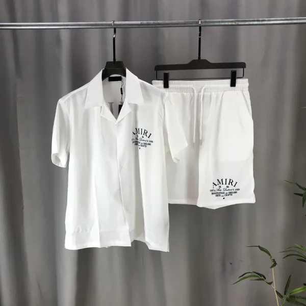 Amiri Logo-Print Short-Sleeve Shirt and Drawstring Shorts Set White - 1