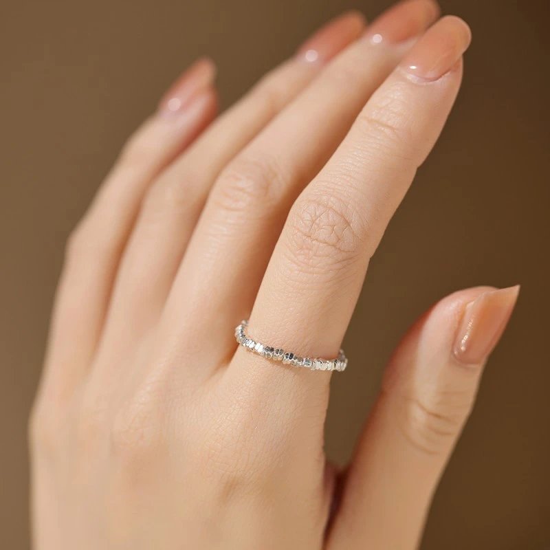 Design Pearl Bead Stack Ring Silver Jewelry - 2