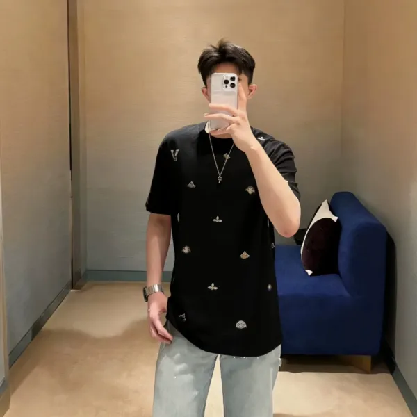 Valentino V Logo Embellished Knit T-Shirt Black - 5