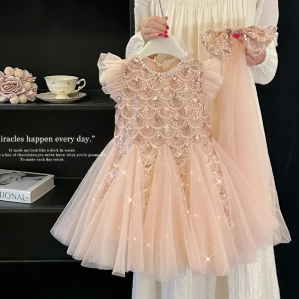 Design Mapplethorpe Pink Pearl-Trimmed Tulle Dress with Bow Accent Dress - 13