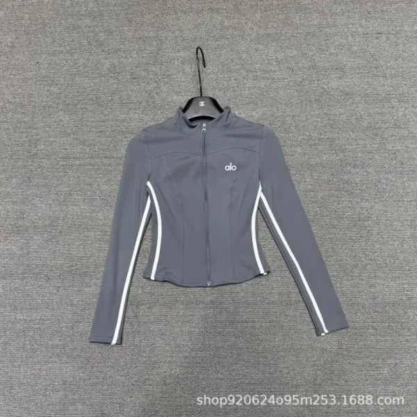 Alo Yoga Studio Line Gray with White Stripe Activewear Set - 2