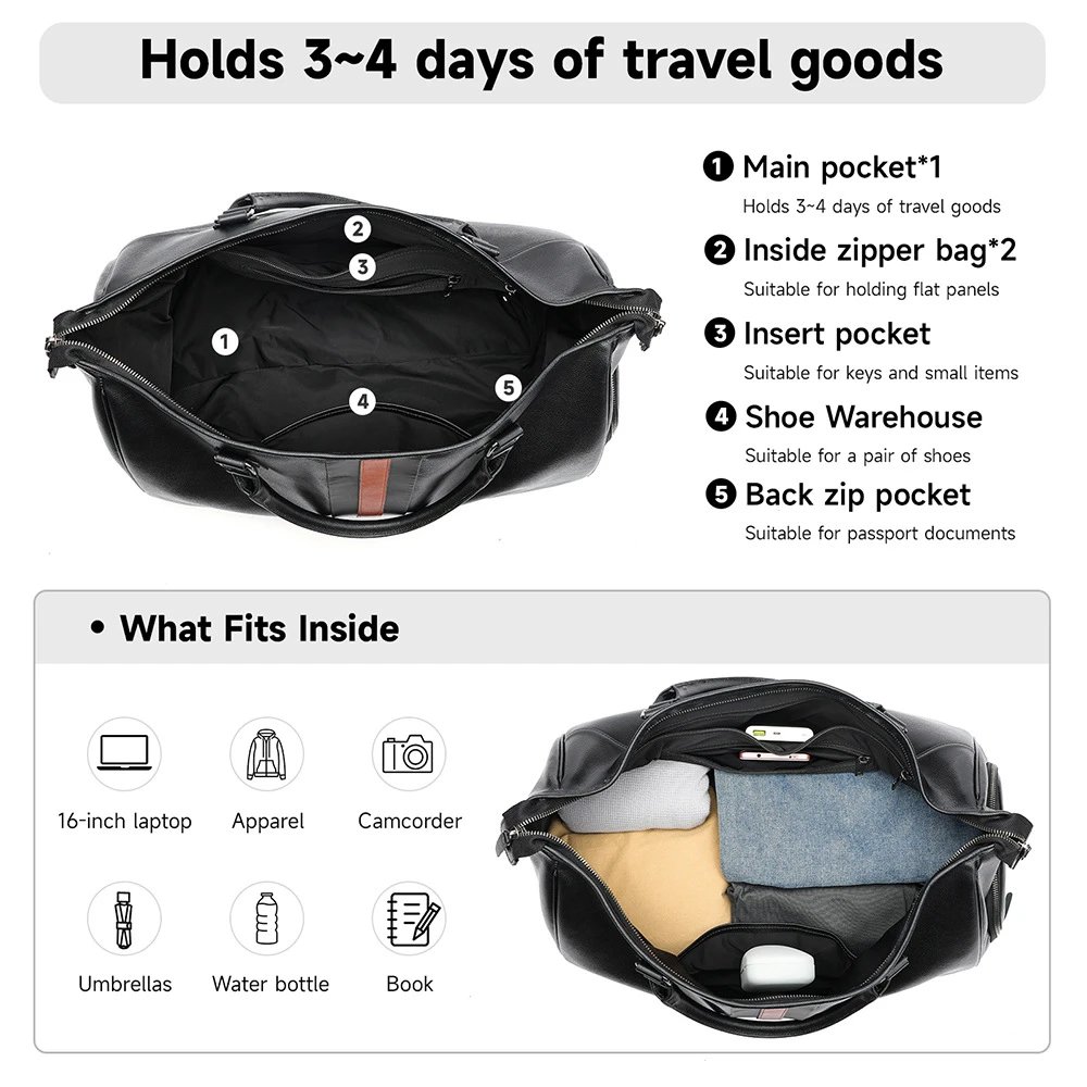 Leather Duffel Bag Black Orange Stripe Travel Gym Bag