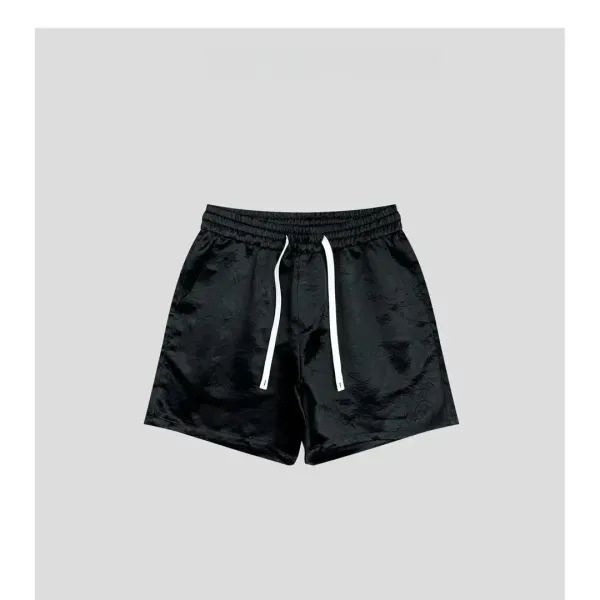 Design Satin Drawstring Shorts Black - 5