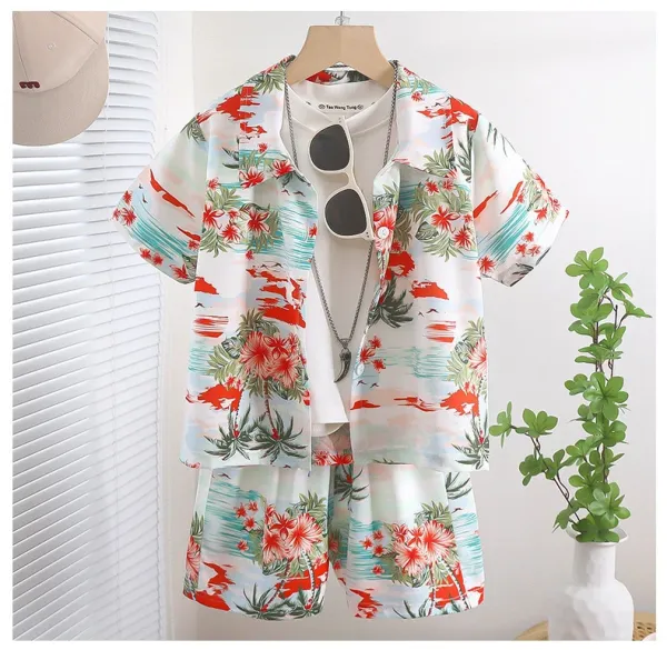 Design Tropical Print Short-Sleeve Shirt and Shorts Set Multicolor Casual Set Sets - 7