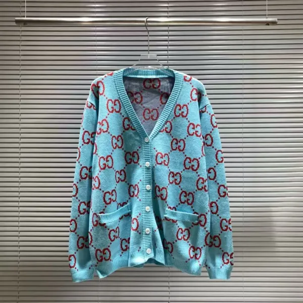 Gucci GG Pattern Light Blue Knit Cardigan - 1
