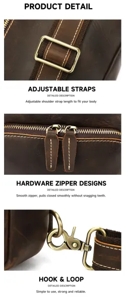 Design Vintage Leather Crossbody Bag Brown - 9