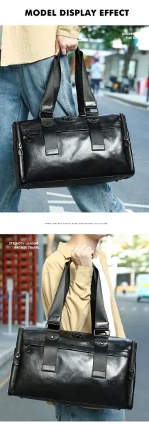 Design Duffle Bag Black Leather Travel Bag - 4