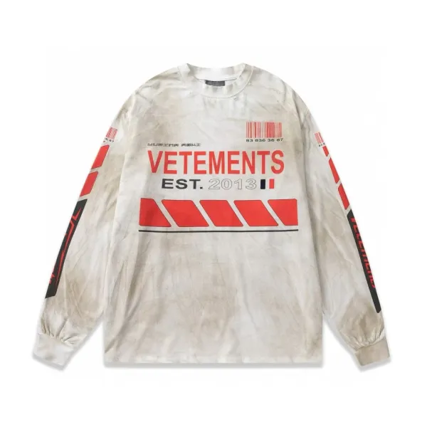Vetements Barcode Print Distressed Long-Sleeve T-Shirt - 1