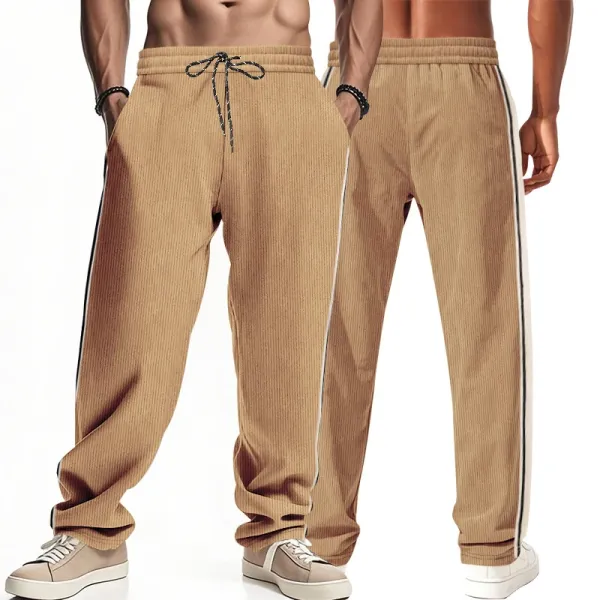 Design Corduroy Track Pants Black with White Stripes Sweatpants - 35