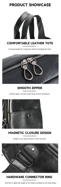 Design Duffle Bag Black Leather Travel Bag - 8