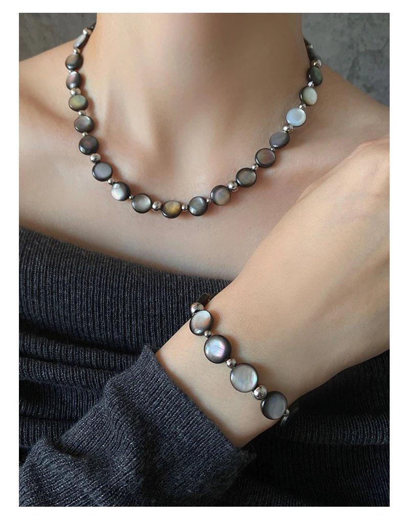 Design Pearl Bead Bracelet with Iridescent Gray Black Pearls and Silver Clasp Jewelry - 5