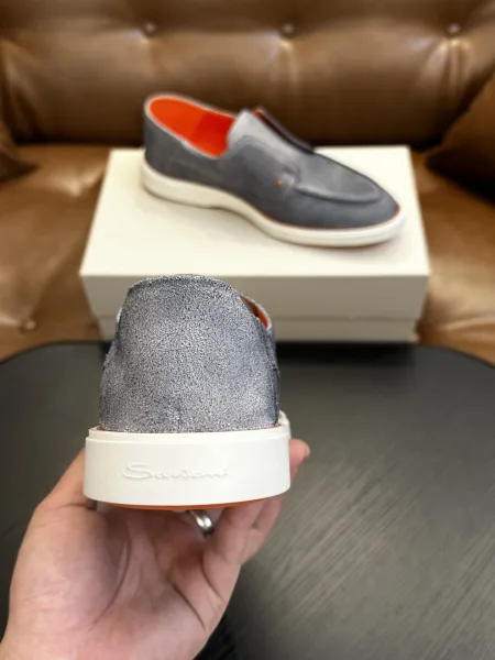 Design Santoni Loafer Slip-On Olive Green Suede with Orange Sole Casual Shoes Loafers - 32