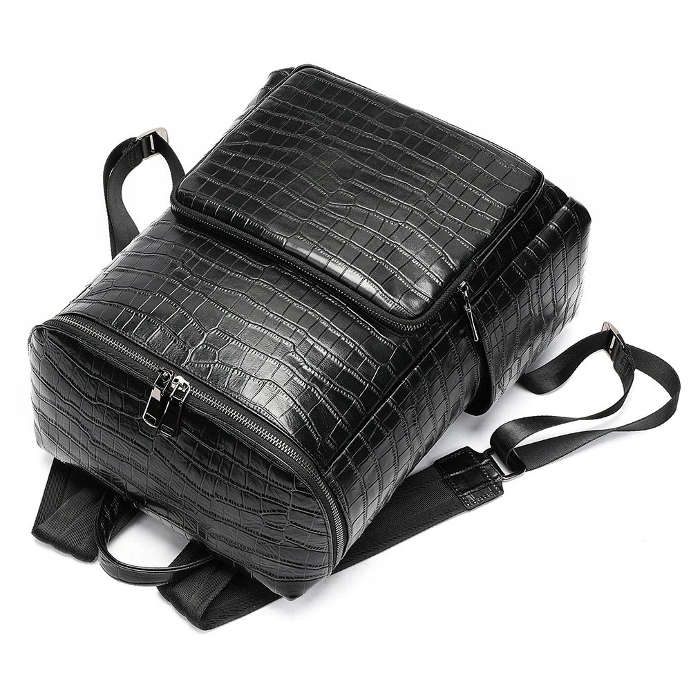 Crocodile Texture Black Leather Business Backpack
