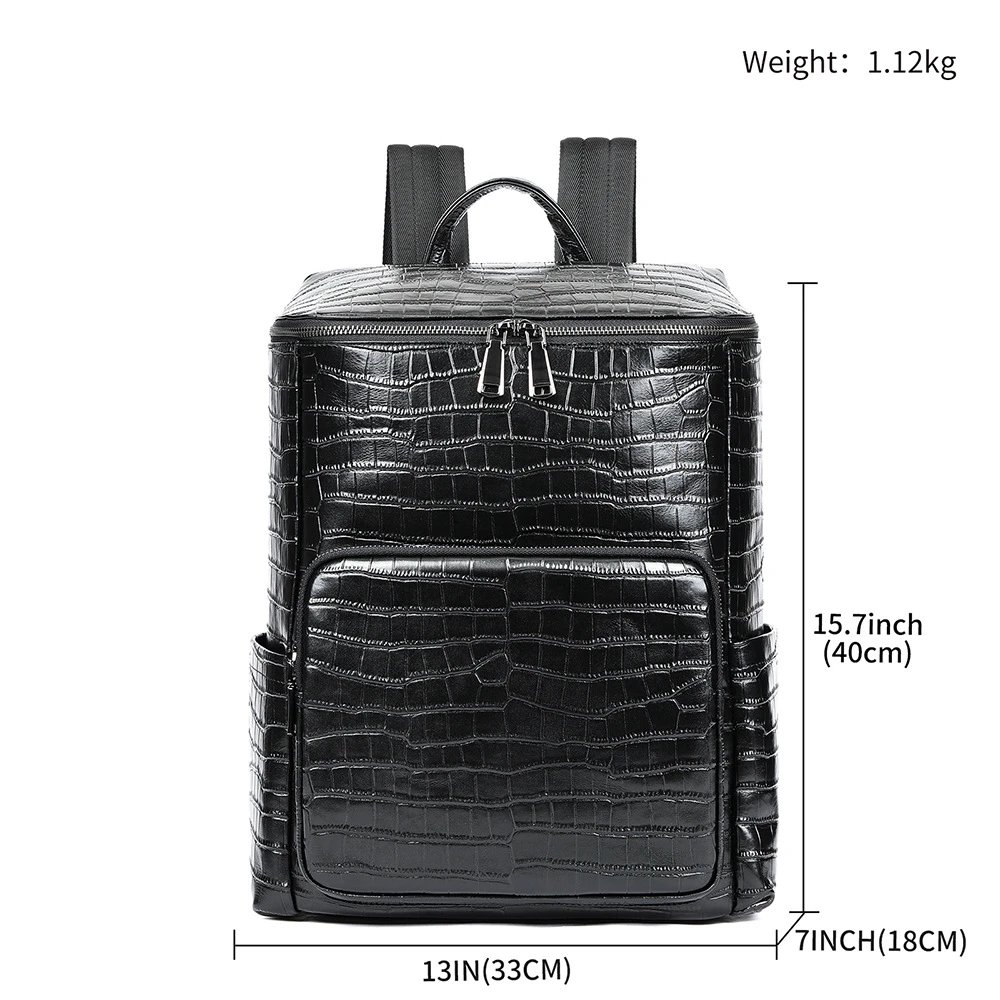 Crocodile-Embossed Leather Backpack Black