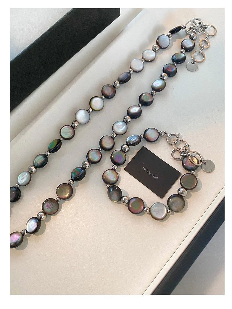 Design Pearl Bead Bracelet with Iridescent Gray Black Pearls and Silver Clasp Jewelry - 6