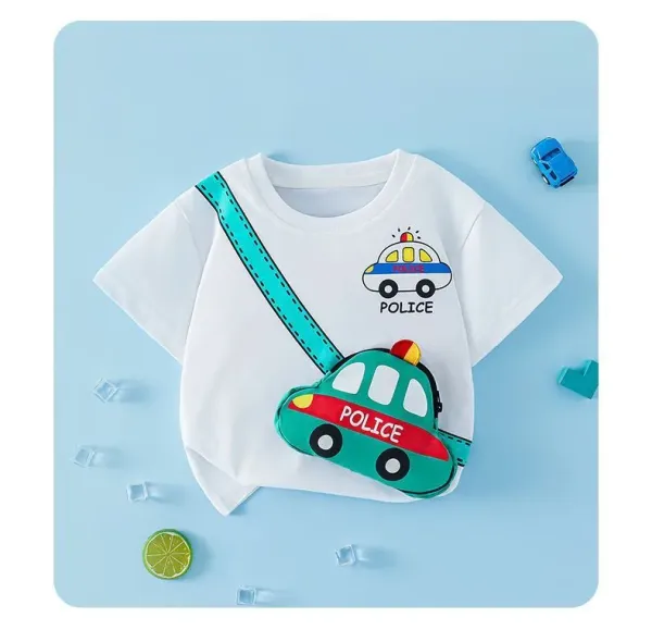 Design Lomitoo Police Car & Helicopter 3-Piece Set White / Gray / Lime Green T-Shirt Set Sets - 18